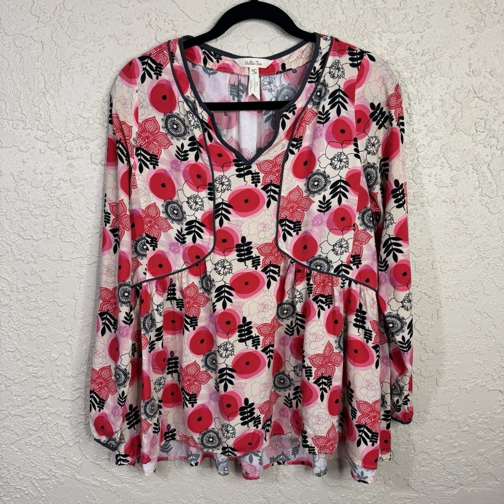 Matilda Jane Make Believe Mistletoe Magic Peplum Floral Tunic Top Size Small